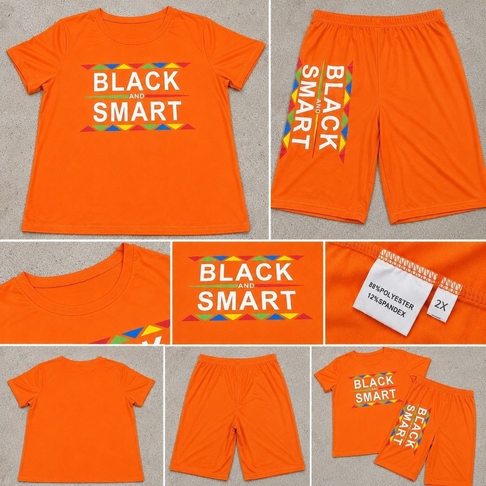 Shorts‎ Set Mens 2X Orange Excellent Black and Smart Graphic Activewear 2 Piece